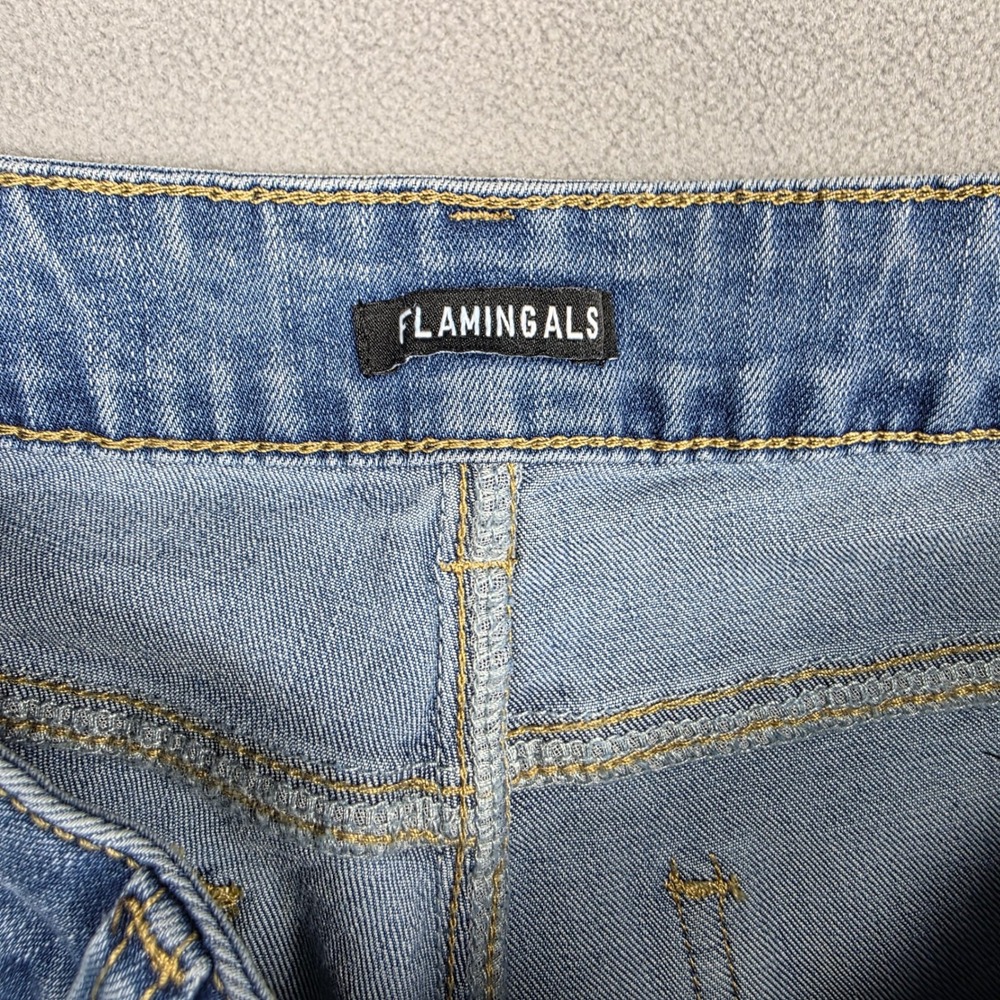 Flamingals Jeans Women Large Blue Wide Leg High Rise Stretch Light Wash - Picture 9 of 13